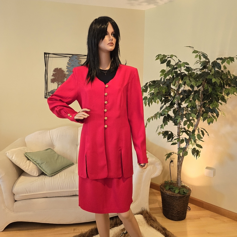 Lew Magram 3-Piece Red Woman's Suit, Jacket, Skirt, Slacks, Size 12 - Picture 8 of 16